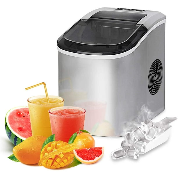 LED Display. Countertop Ice Maker Produce 9 Bullet-Shaped Ice Cubes in 7-9 Minutes with Scoop and Basket FEANOR Electric Ice Maker Machine Silver Portable Ice Maker Making Ice 26lbs//24hrs